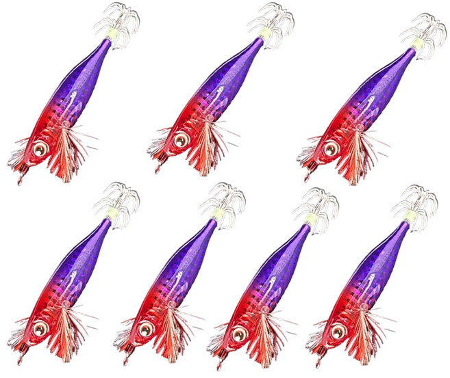 캠팸 꼬마 레이저 에기 7개 1세트 일본 M2 바늘 미니 수평에기 축광 쭈꾸미 갑오징어 왕눈이 쪼꼬미, #1_레드헤드 퍼플