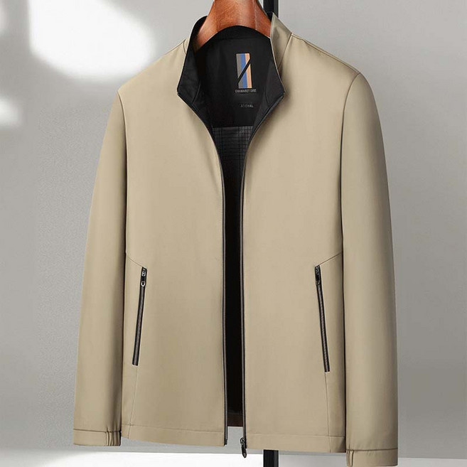 봄가을 남성자켓 비즈니스 캐주얼 하이넥 지퍼 깔끔 심플 배색 고급 오피스 데이트 남성 필수 소매단락 디자인 매너와 온도 필수 아이템