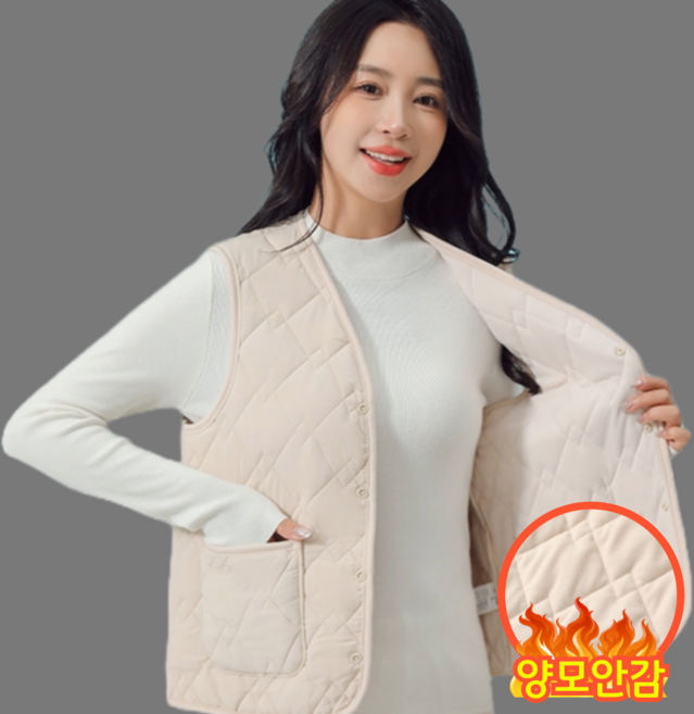 옹핏 여성 안감 양모 퀄팅 조끼 보온 누빔