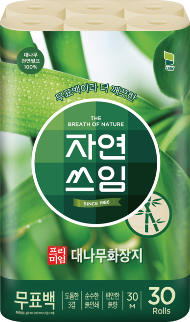 자연쓰임 프리미엄 3겹 대나무 펄프 화장지, 30m, 30개입, 1개