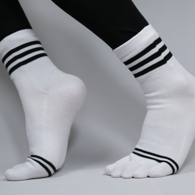 노블삭스 남성 두꺼운 발가락양말 스포츠 중목 흰색 삼선 5켤레
