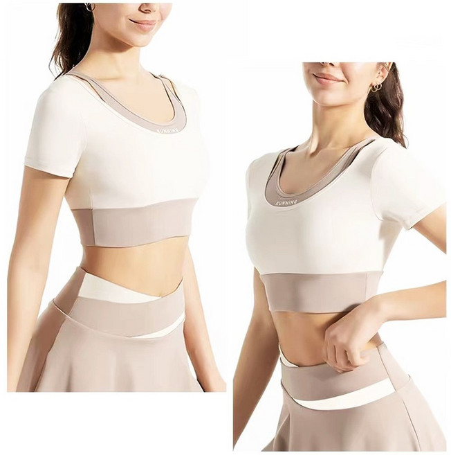 인디오 여성용 밴딩 스판 데일리 테니스 스포츠 레깅스 치마 상하세트 NCH1538