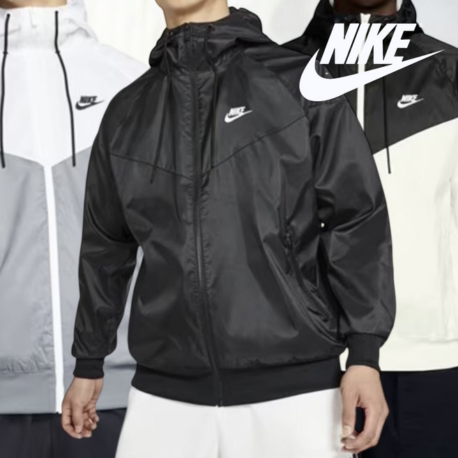 국내매장판 나이키 남자 학생 윈드러너 바람막이 윈드브레이커 우븐 자켓 후디 화이트 블랙 배색 점퍼 잠바 봄 여름