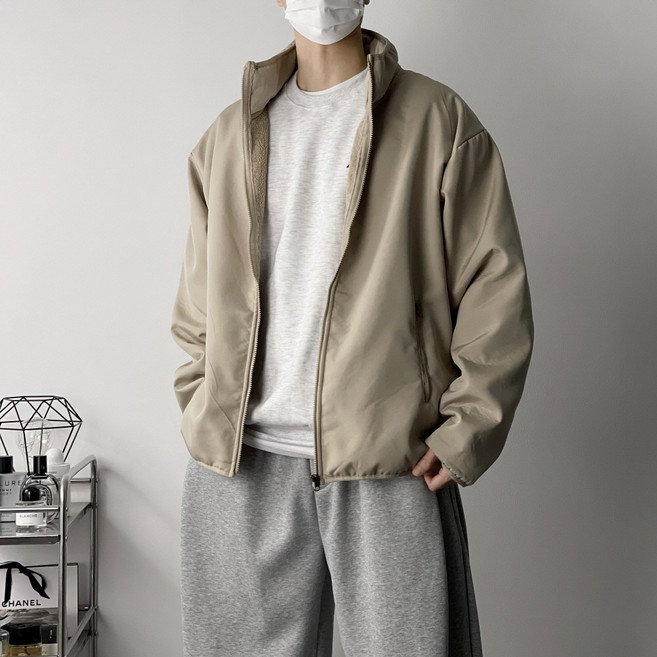 오프앤 남성용 겨울 양털 기모 퍼안감 오버핏 덤블 집업 점퍼