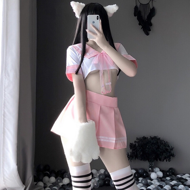 日系學院風學生制服角色扮演服飾, 條紋白, 1個