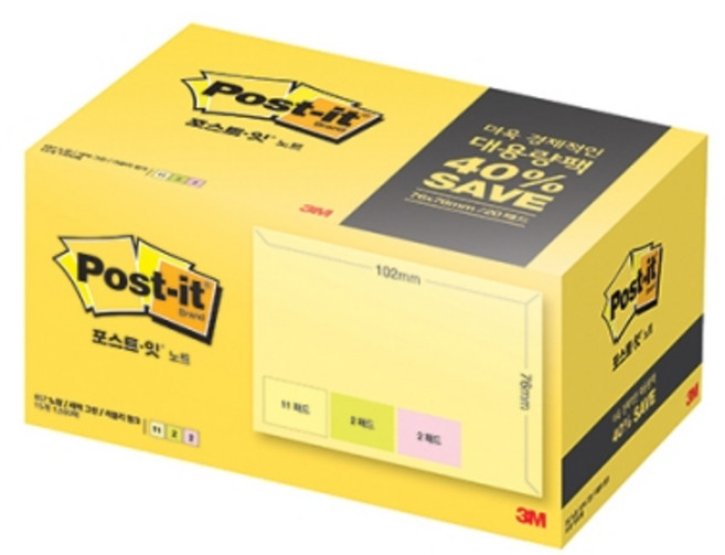 3M)포스트-잇 노트(657-15A 대용량팩/102*76mm)