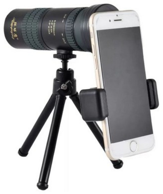 망원경 고화질 연속 줌 단망경 풀세트 고배율 적외선 휴대폰 콘서트 야외, 1개, 2. 사진 클립 삼각대 포함