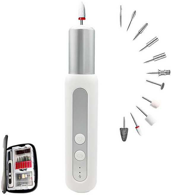 nimin 무선 네일드릴 전동 젤네일 제거기 손발톱 그라인더 네일케어 비트 세트, 1개, 화이트