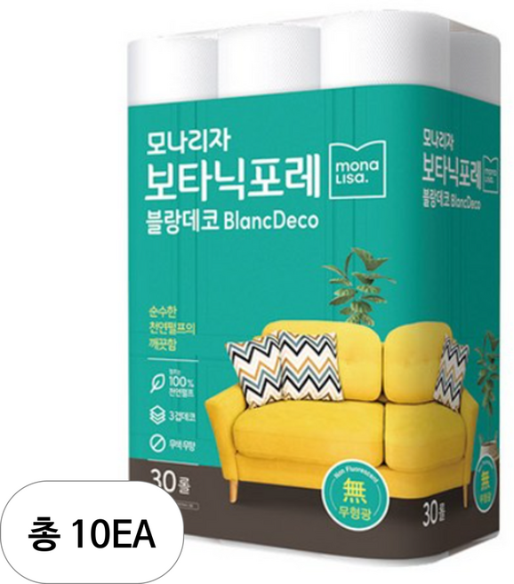 모나리자 보타닉포레 블랑데코 천연펄프 3겹 고급롤화장지, 25m, 30개입, 10개