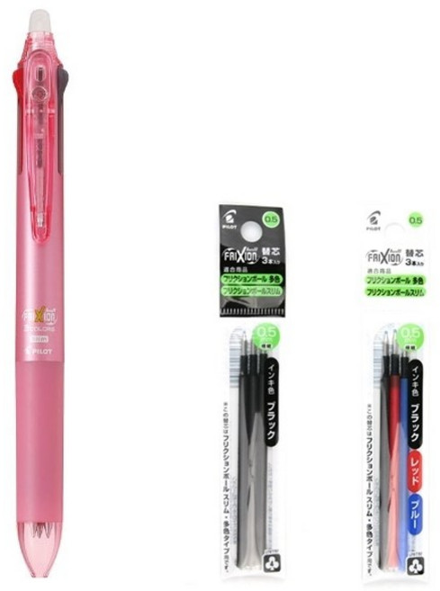 파이롯트 프릭션 지워지는 3색 볼펜 핑크 0.5 리필심 세트, 1세트, 핑크 + 리필(블랙3개입 + 혼합3개입)