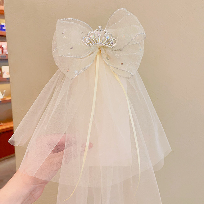 도니주니 면사포 베일 티아라 롱 리본 집게핀