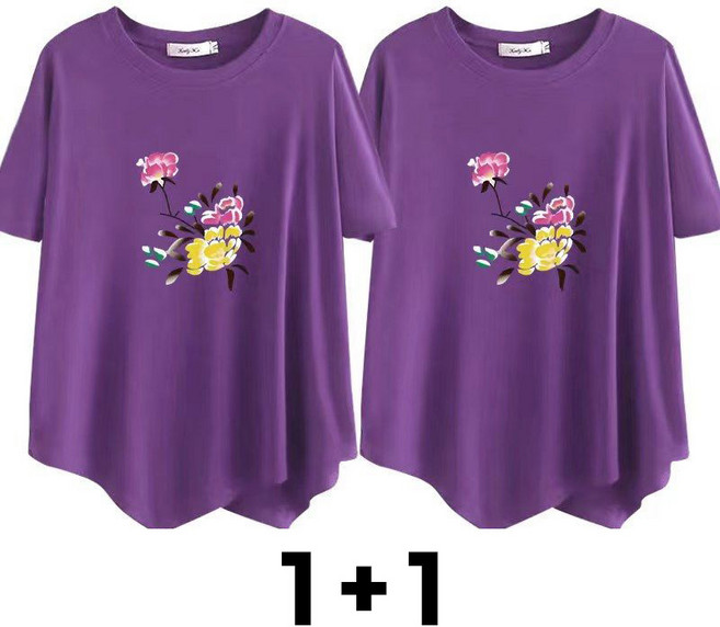 메인워크 1+1 중년 여성 빅사이즈 라운드넥 반팔 티셔츠 여름용 엄마옷 냉장고 루즈핏 데일리 베이직 아이스 쿨링 하객룩 상의 2매입