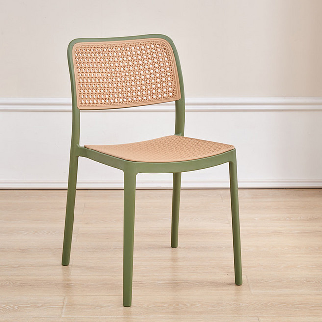 SPF 北歐風簡約餐椅 加大加寬座面 舒適透氣, 綠色椅體+仿藤椅面, 1個