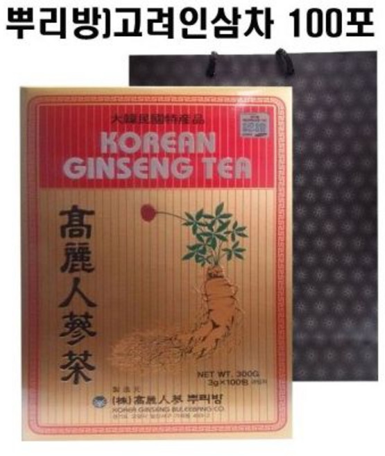 고려원 인삼차 100포 쇼핑백포함/인삼차/100T/인삼/인삼티/전통차/건강차/과립차/농축액/부모님/선물용, 뿌리방 인삼차100포 쇼핑백포함/인삼차/100T/100, 1