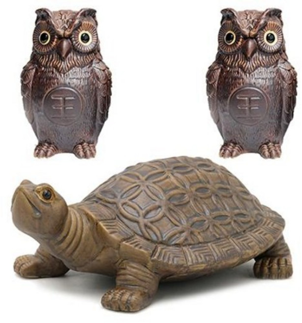 3마리 38cm 특대형 생기 도자기 거북이 부엉이 수맥차단 명당 길복 운세상승
