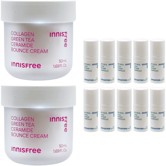 (2개)이니스프리 콜라겐 그린티 세라마이드 탄력장벽 크림 50ml+(시카 앰플7mlx10개 증정), 50ml