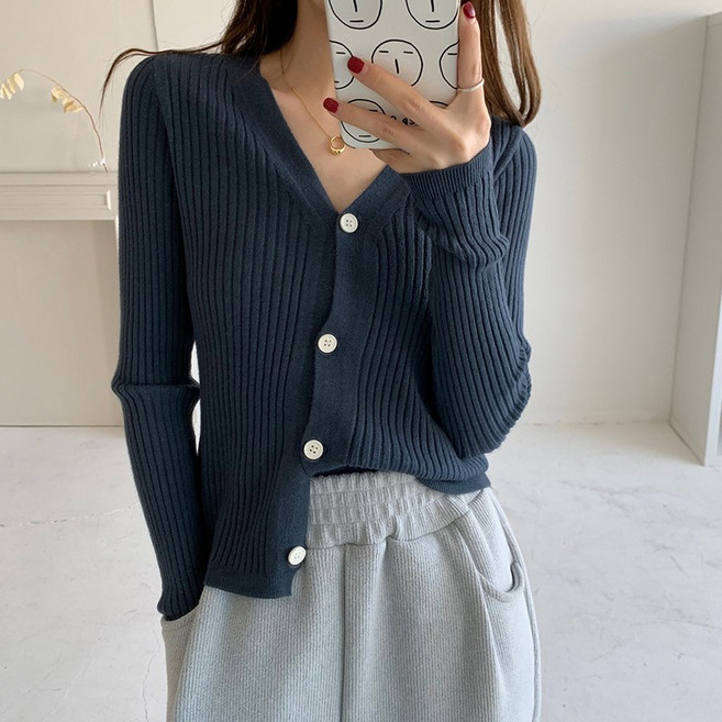 스타일아유 여성 가을 겨울 데일리 슬림 골지 브이넥 단추 니트 가디건 7컬러 [AYG8KN0055]