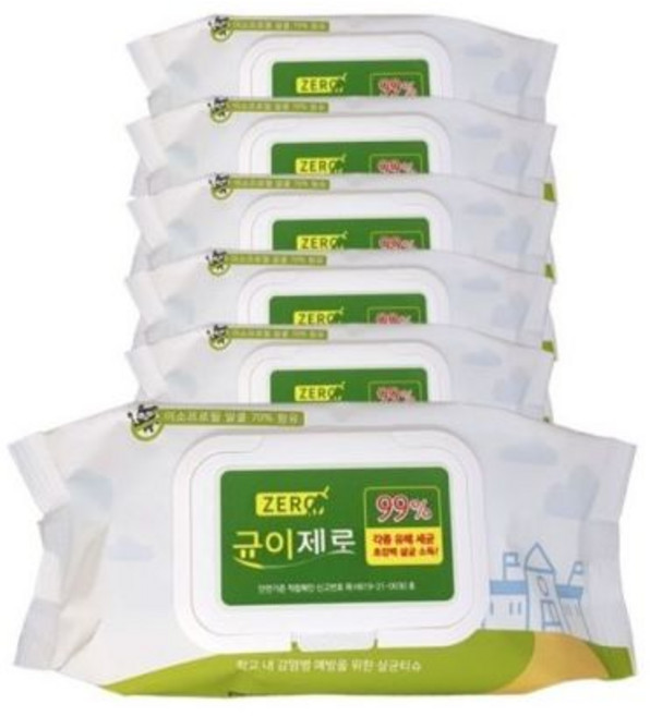균이제로 손소독티슈 소독용세정제 알콜70 75매X6팩, 75개입, 6개