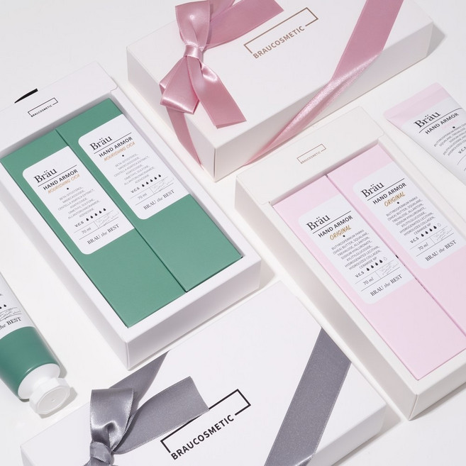 브로이코스메틱 핸드아머 핸드크림 선물세트, 2개, 70ml, 오리지널+너리싱 (로즈골드리본)