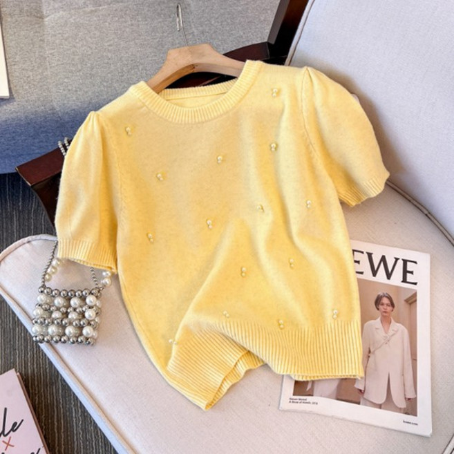 어썸풀 여성용 트리앙 진주장식 반팔 니트 A25SMKN031327