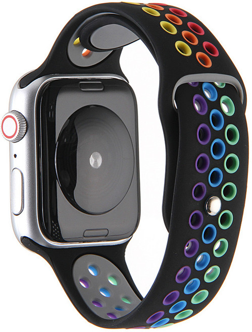 Apple Watch 38mm 42mm 40mm 44mm 소프트 실리콘 밴드 통기성 스포츠 실리콘 스트랩과 호환되는 시계 밴드, 블랙 / 컬러