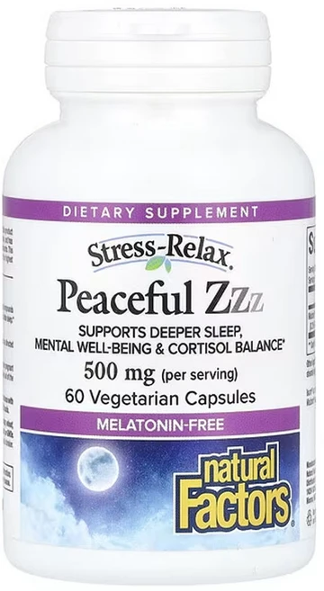 네츄럴팩터스 스트레스-릴렉스 평화로운 ZZZ 500mg 60베지캡슐(캡슐당 250mg), 1개, 60정 - 쿠팡