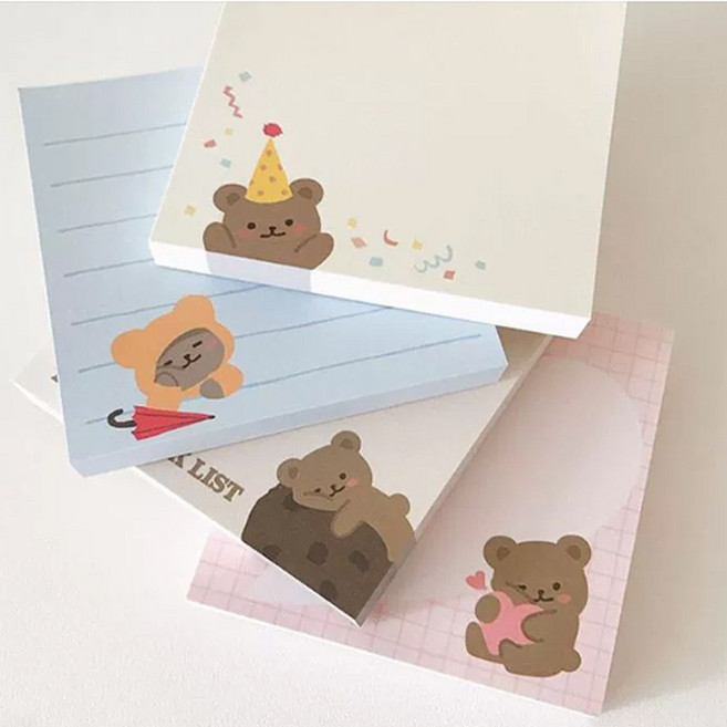 러블리 곰돌이 캐릭터 메모지 4P 모음 체크리스트 메모 용지, 러블리곰메모모음, 4개, 50매