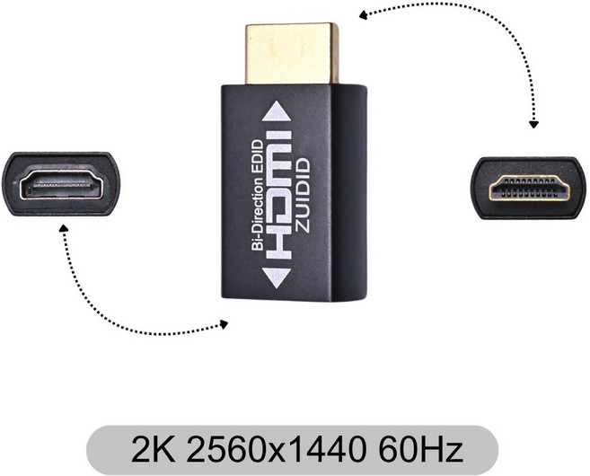 ZUIDID HDMI EDID 에뮬레이터 패스스루 어댑터 익스텐더/KVM 스위치/AV 수신기/비디오 분배기/PS5/원격 데스크탑용 더미 플러그, 2K 2560x1440 60Hz