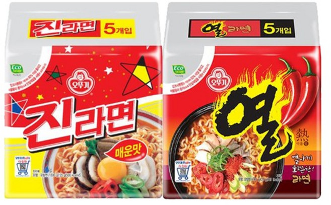 진라면 5봉 + 열라면 5봉, 진라면 매운맛 5입 + 열라면 5입