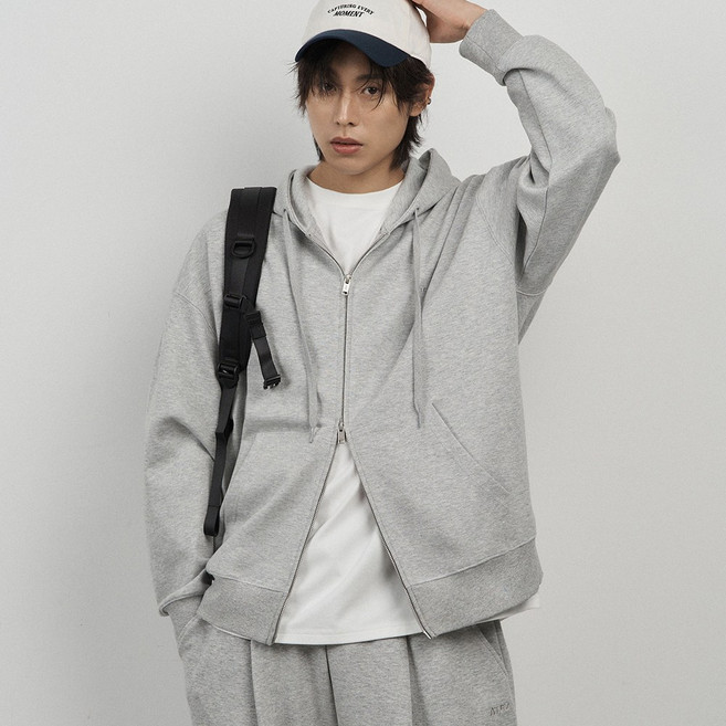 아테즈 남녀공용 오버핏 데일리 무지 베이직 투웨이 후드집업 자켓