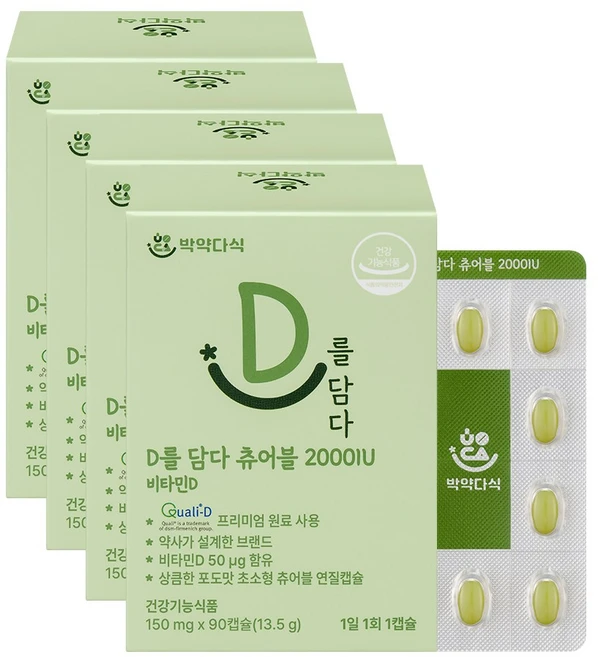 박약다식 D를 담다 츄어블 2000IU, 4개, 90정 - 쿠팡