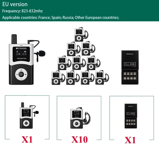 Retekess T130U UHF 투어 가이드 시스템 교회 번역 방문 관광 공장 교육 교육 회의용 오디오 가이드 세트, 01 빠른, 06 1-10-charge base