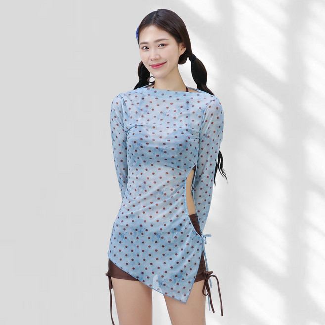 클레이스 이태리 비키니 커버업 세트, 브라운