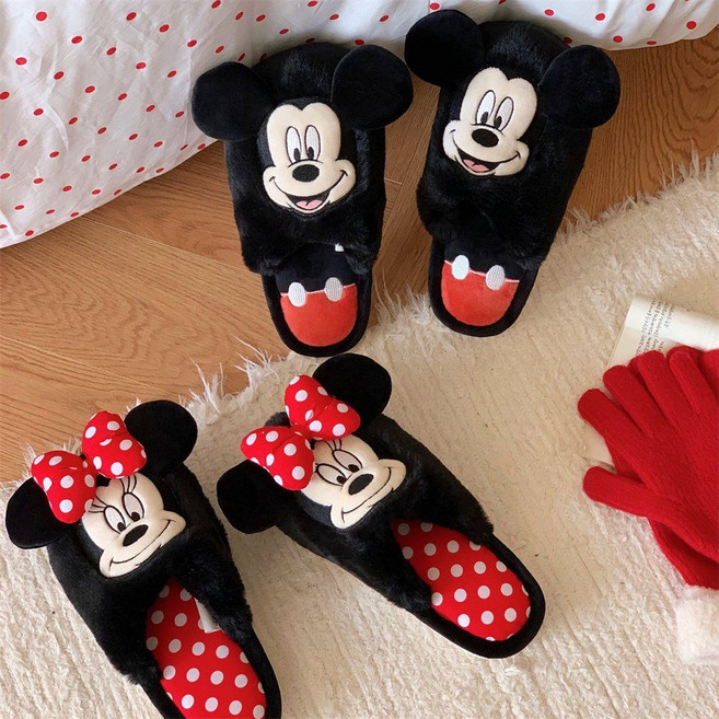 미키 미니 캐릭터 커플 고급 털슬리퍼 겨울 실내화 방한 거실화 실내 사무실 거실 층간소음