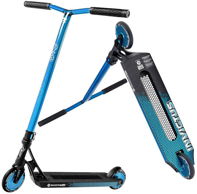 루트 인더스트리 인빅터스 컴플리트 프로 스쿠터 120mm 하니코어 크로몰라이트 HIC 압축 컷아웃 데크, Burnt Blue