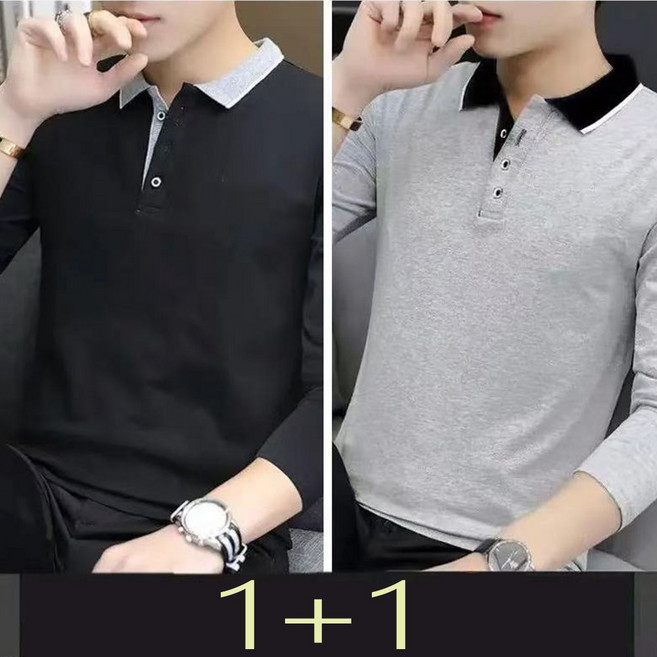 꽃소담 남성용 1+1 긴팔 카라 티셔츠 편안한 봄가을 카라넥 티셔츠 L776