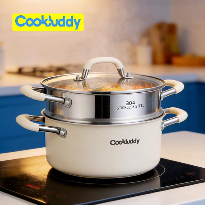 CookBuddy 찜기 304 스텐 인덕션 찜기냄비, 1개, 24cm