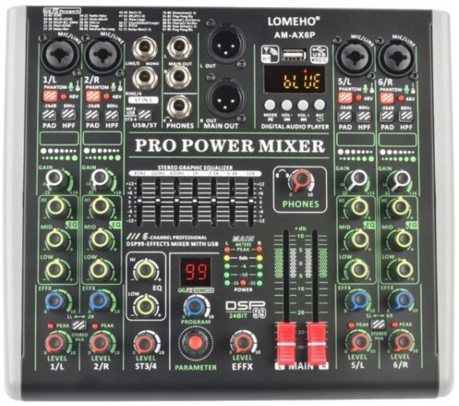 믹서 개별 48V 2 AUX 출력 믹싱 콘솔 7 밴드 EQ 99 효과 USB 블루투스, EU PLUG, 이탈리아