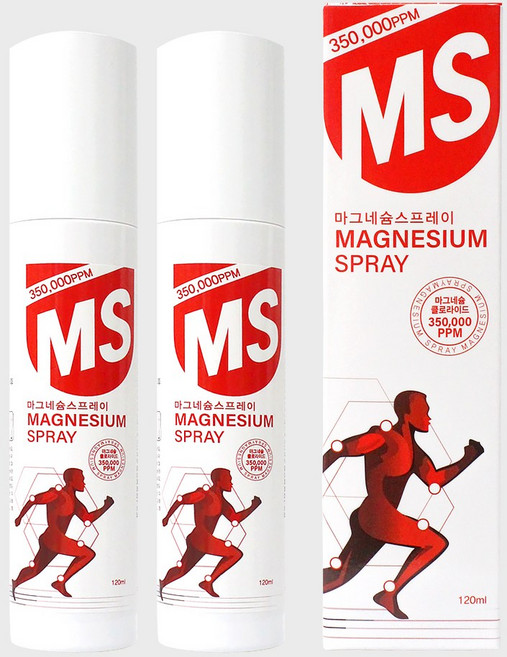 뿌리는 MS 마그네슘 스프레이 마그네슘 함량 스포츠 스프레이, 120ml, 2개