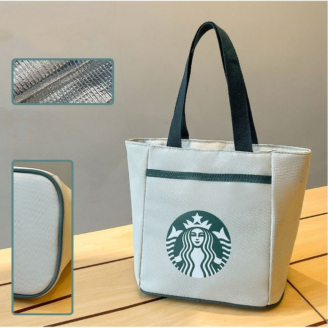 [오뚱점빵] 키링증정+보온 보냉백 캔버스 토트백 피크닉 캠핑 직장인 학생 도시락가방 데일리 에코백, 크림아이보리