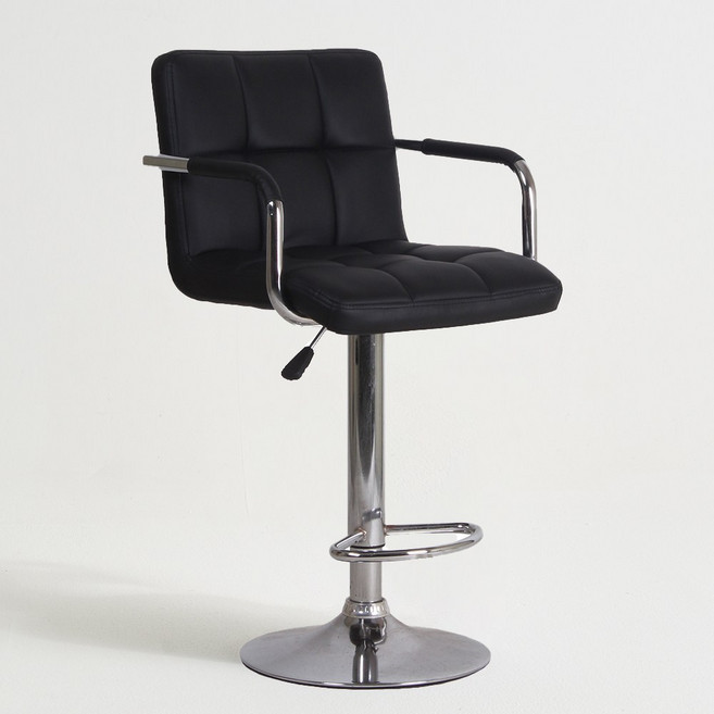 더블쿠션 홈바의자 아일랜드 식탁의자 바텐의자 팔걸이+발걸이형, 블랙, 1개