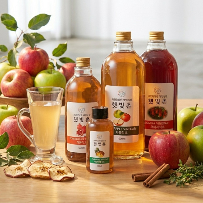 수제100% 천연 발효식초 풋사과 식초, 2개, 500ml
