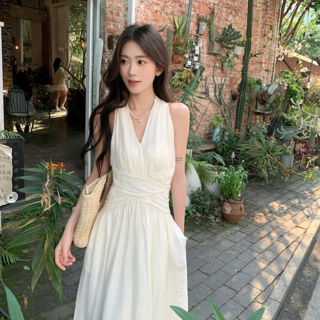 [Bahn] 레노 브이넥 여신 드레스 롱 원피스