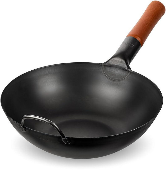 YOSUKATA 30cm(11.8인치) 탄소강 웍 팬 - 볶음 바베큐 그릴 및 캠핑용 미리 시즈닝된 평평한 바닥 포웍 전통 일본 중국 조리기구 인덕션 전기 가스 오픈