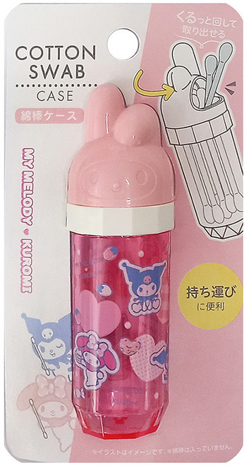 마이멜로디 면봉케이스 핑크 클리어 휴대용 화장소품 보관, 마이멜로디 핑크 클리어, 1개