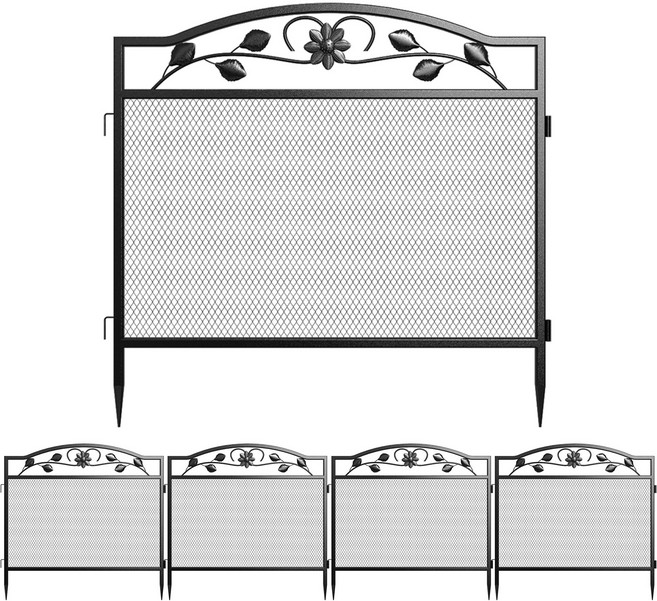 UNHO 철제 울타리 튼튼한 펜스 정원보호 화단경계 아파트 잔디보호 5p 세트 블랙