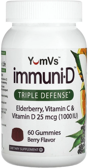 YumV's 104732 엘더베리 비타민C 비타민D 트리플 디펜스 베리 맛 구미젤리 60개, 1개 - 쿠팡