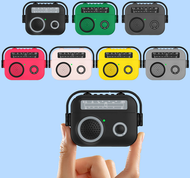 에어팟 4세대 3세대 2세대 1세대 프로 프로2 호환 귀여운 감성 레트로 라디오 손잡이 범퍼 하드 케이스 무선 이어폰 파우치 악세사리, 블랙 WAP1540, 에어팟프로2, 1개