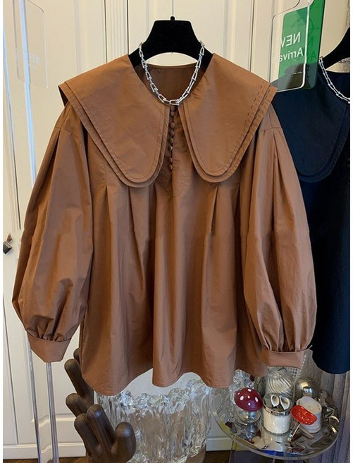 RUNYAYA 빅카라 오버핏 블라우스 퍼프소매 긴팔 셔츠 빅사이즈 남방 셔링주름 긴팔티 ~3XL까지