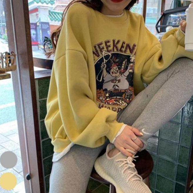봄 레이어드 스타일 프린팅 맨투맨